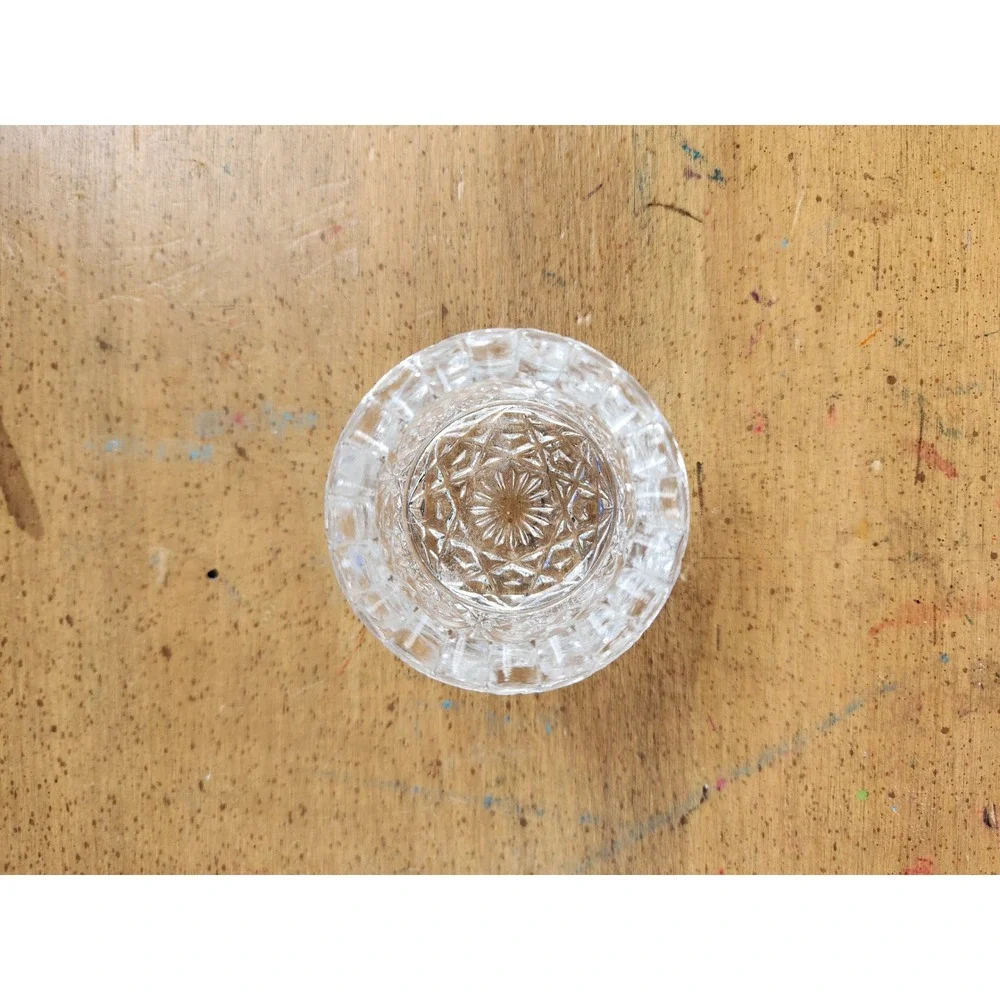 Set of 2 Vintage Clear Cut Glass Open Salt Cellars Trinket Dish